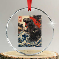 Japanese Dinosaur Crystal Glass Ornament Vintage Great Wave Monster Epic Giant Monster Ukiyo-e Style
