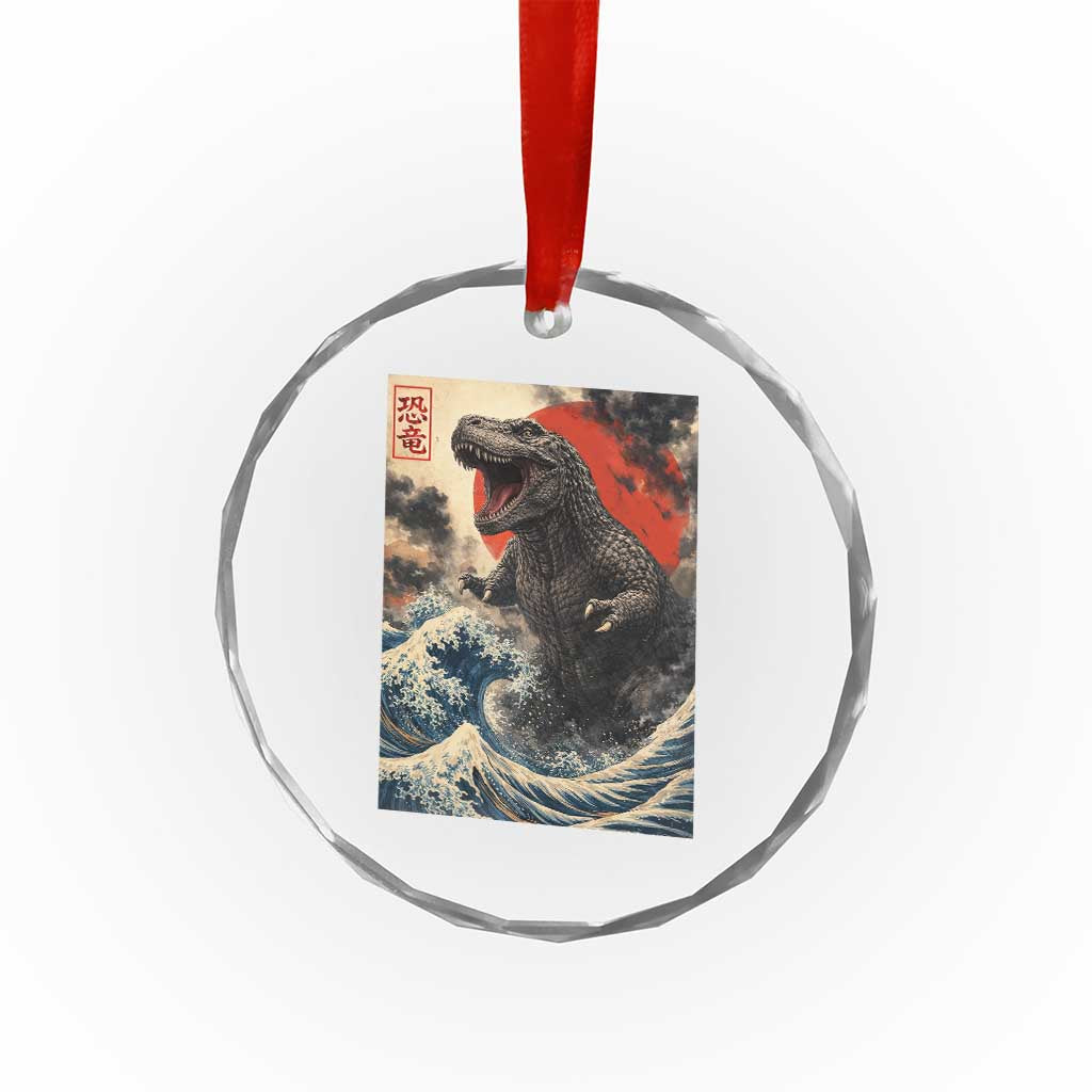 Japanese Dinosaur Crystal Glass Ornament Vintage Great Wave Monster Epic Giant Monster Ukiyo-e Style