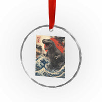 Japanese Dinosaur Crystal Glass Ornament Vintage Great Wave Monster Epic Giant Monster Ukiyo-e Style