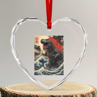 Japanese Dinosaur Heart Crystal Glass Ornament Vintage Great Wave Monster Epic Giant Monster Ukiyo-e Style