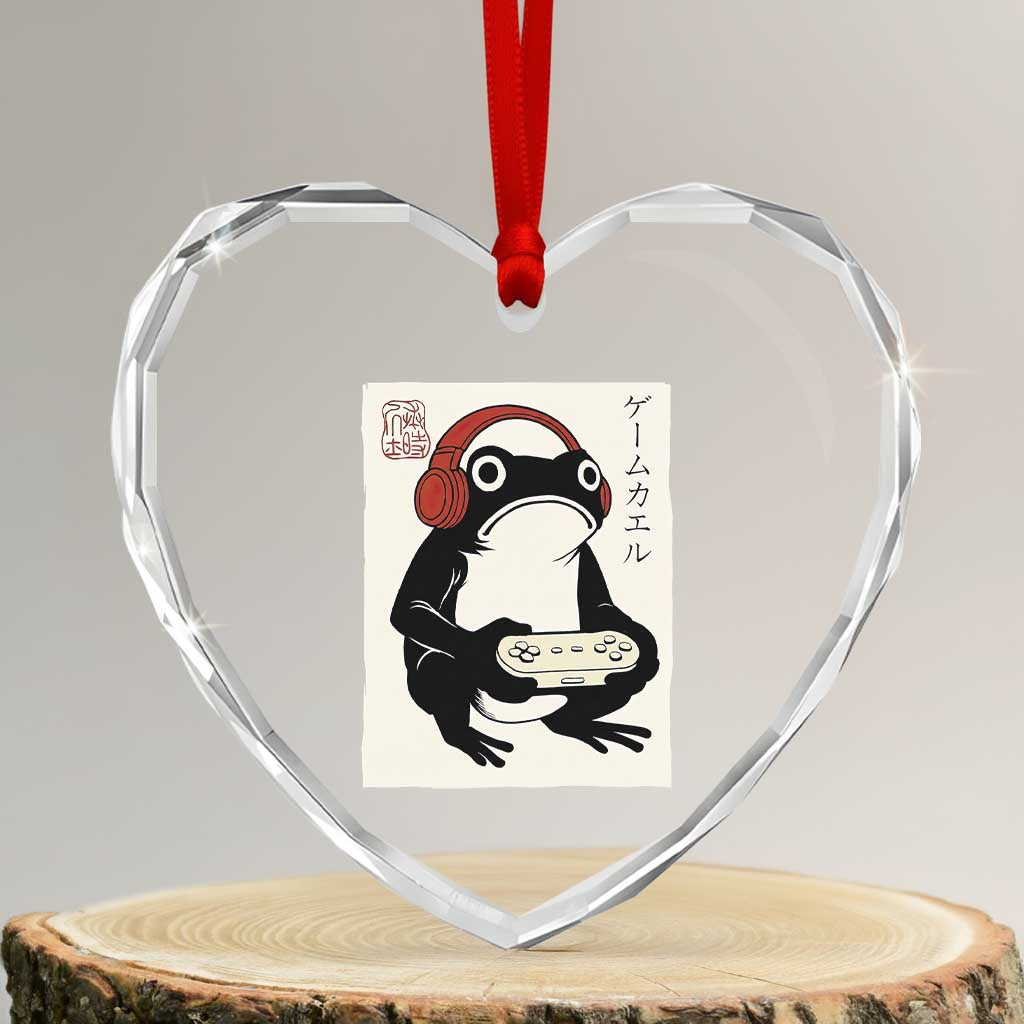 Japanese Gamer Frog Heart Crystal Glass Ornament Boys Funny Vintage Gaming - Wonder Print Shop