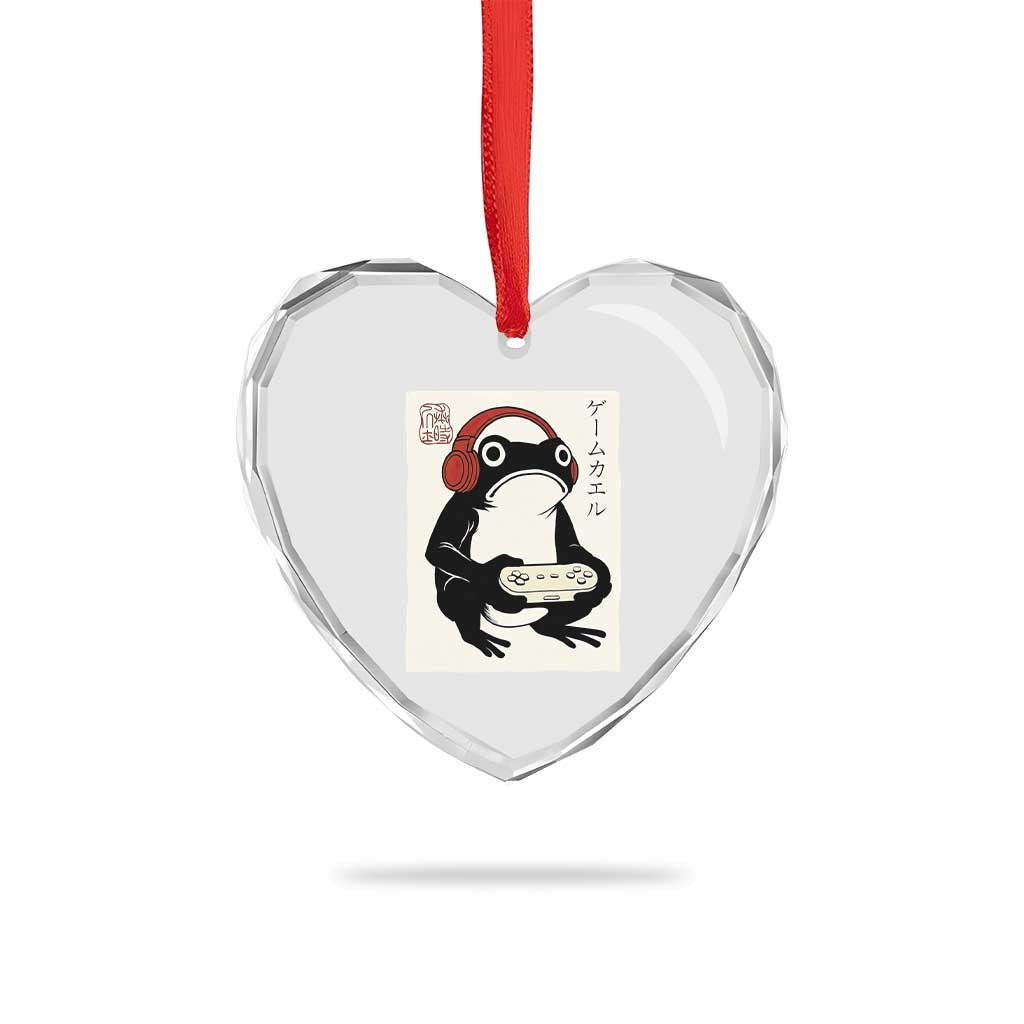 Japanese Gamer Frog Heart Crystal Glass Ornament Boys Funny Vintage Gaming - Wonder Print Shop