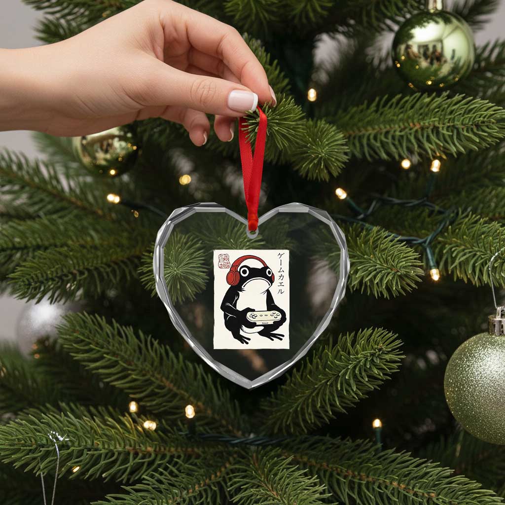 Japanese Gamer Frog Heart Crystal Glass Ornament Boys Funny Vintage Gaming - Wonder Print Shop