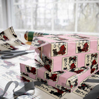 Japanese Gothic Kawaii Anime Samurai Cat Wrapping Paper Roll Japan Female Bushido Graphic With Kanji Retro Vintage