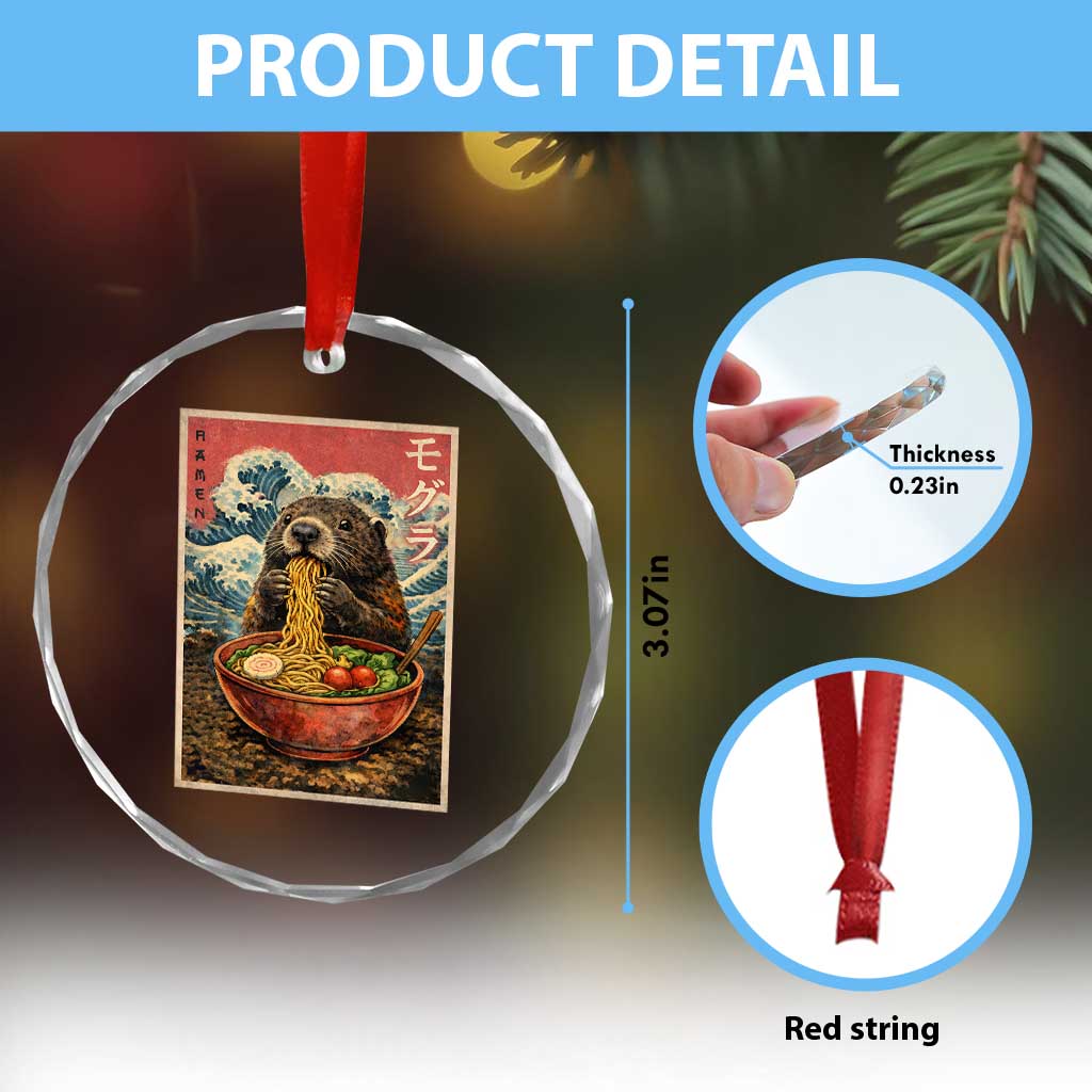 Japanese Groundhog Ramen Noodles Crystal Glass Ornament Funny Kawaii Anime - Wonder Print Shop