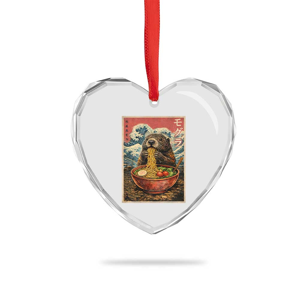 Japanese Groundhog Ramen Noodles Heart Crystal Glass Ornament Funny Kawaii Anime - Wonder Print Shop