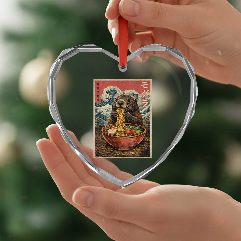 Japanese Groundhog Ramen Noodles Heart Crystal Glass Ornament Funny Kawaii Anime - Wonder Print Shop