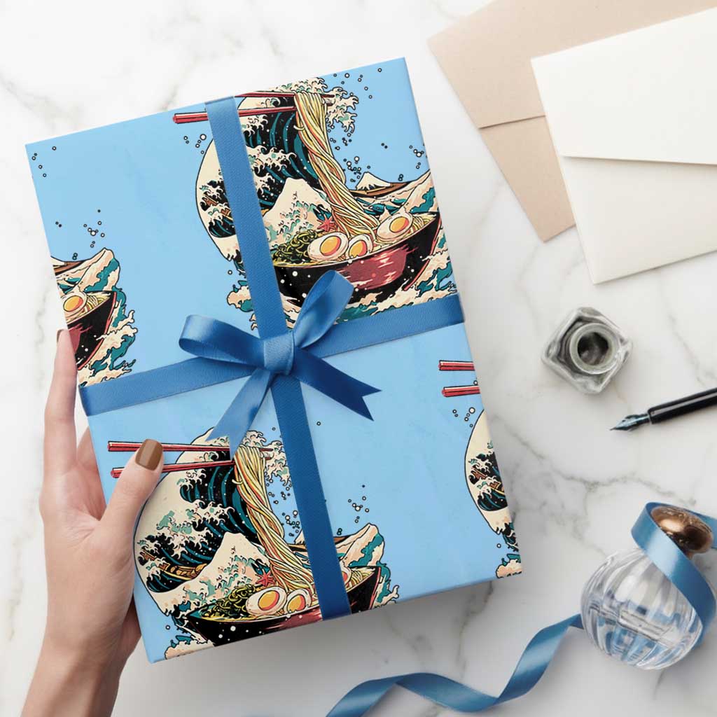 Japanese Kanagawa Wave Ramen Bowl Graphic Wrapping Paper Roll Retro Anime Noodles Art