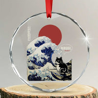 Japanese Kawaii Anime Cat Crystal Glass Ornament Funny Surfing Cat Bruh Retro The Great Wave Kanagawa TS10