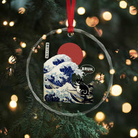 Japanese Kawaii Anime Cat Crystal Glass Ornament Funny Surfing Cat Bruh Retro The Great Wave Kanagawa TS10