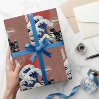 Japanese Kawaii Anime Cat Wrapping Paper Roll Funny Surfing Cat Bruh Retro The Great Wave Kanagawa - Wonder Print Shop