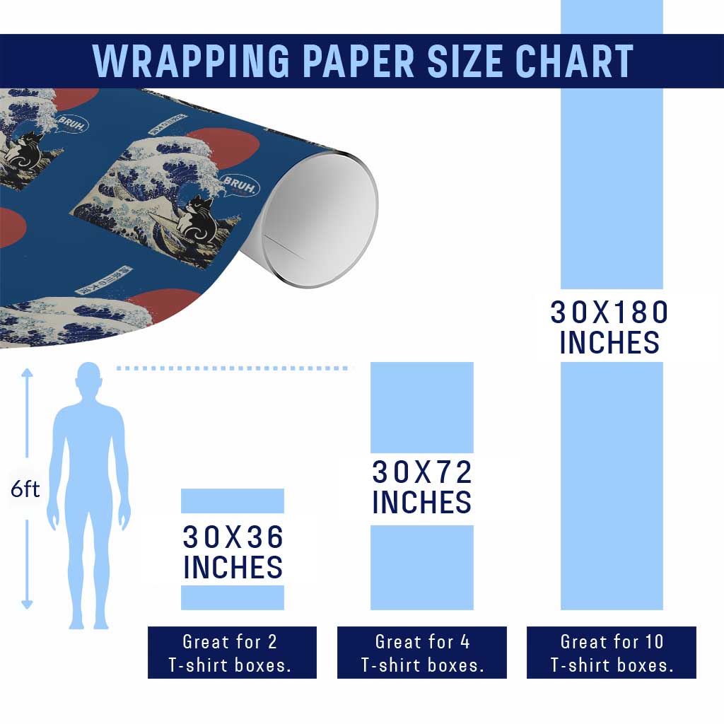 Japanese Kawaii Anime Cat Wrapping Paper Roll Funny Surfing Cat Bruh Retro The Great Wave Kanagawa - Wonder Print Shop