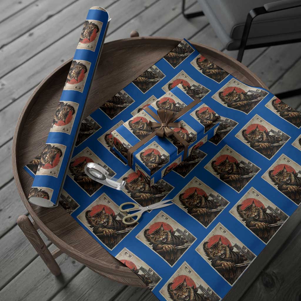 Japanese Maine Coon Samurai Warrior Wrapping Paper Roll Vintage Ukiyoe Cat