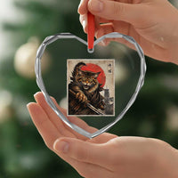 Japanese Maine Coon Samurai Warrior Heart Crystal Glass Ornament Vintage Ukiyoe Cat