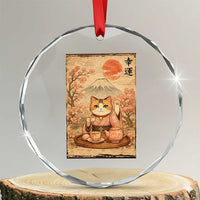 Japanese Maneki Neko Drinking Tea Kawaii Lucky Cat Crystal Glass Ornament - Wonder Print Shop