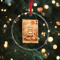 Japanese Maneki Neko Drinking Tea Kawaii Lucky Cat Crystal Glass Ornament - Wonder Print Shop
