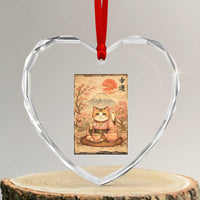 Japanese Maneki Neko Drinking Tea Kawaii Lucky Cat Heart Crystal Glass Ornament - Wonder Print Shop