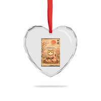 Japanese Maneki Neko Drinking Tea Kawaii Lucky Cat Heart Crystal Glass Ornament - Wonder Print Shop