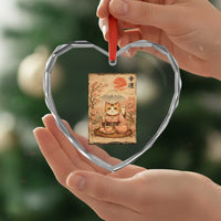 Japanese Maneki Neko Drinking Tea Kawaii Lucky Cat Heart Crystal Glass Ornament - Wonder Print Shop