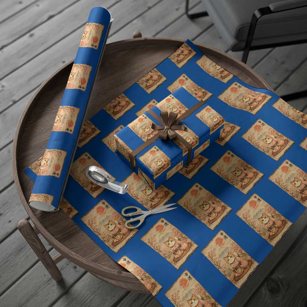Japanese Maneki Neko Drinking Tea Kawaii Lucky Cat Wrapping Paper Roll - Wonder Print Shop