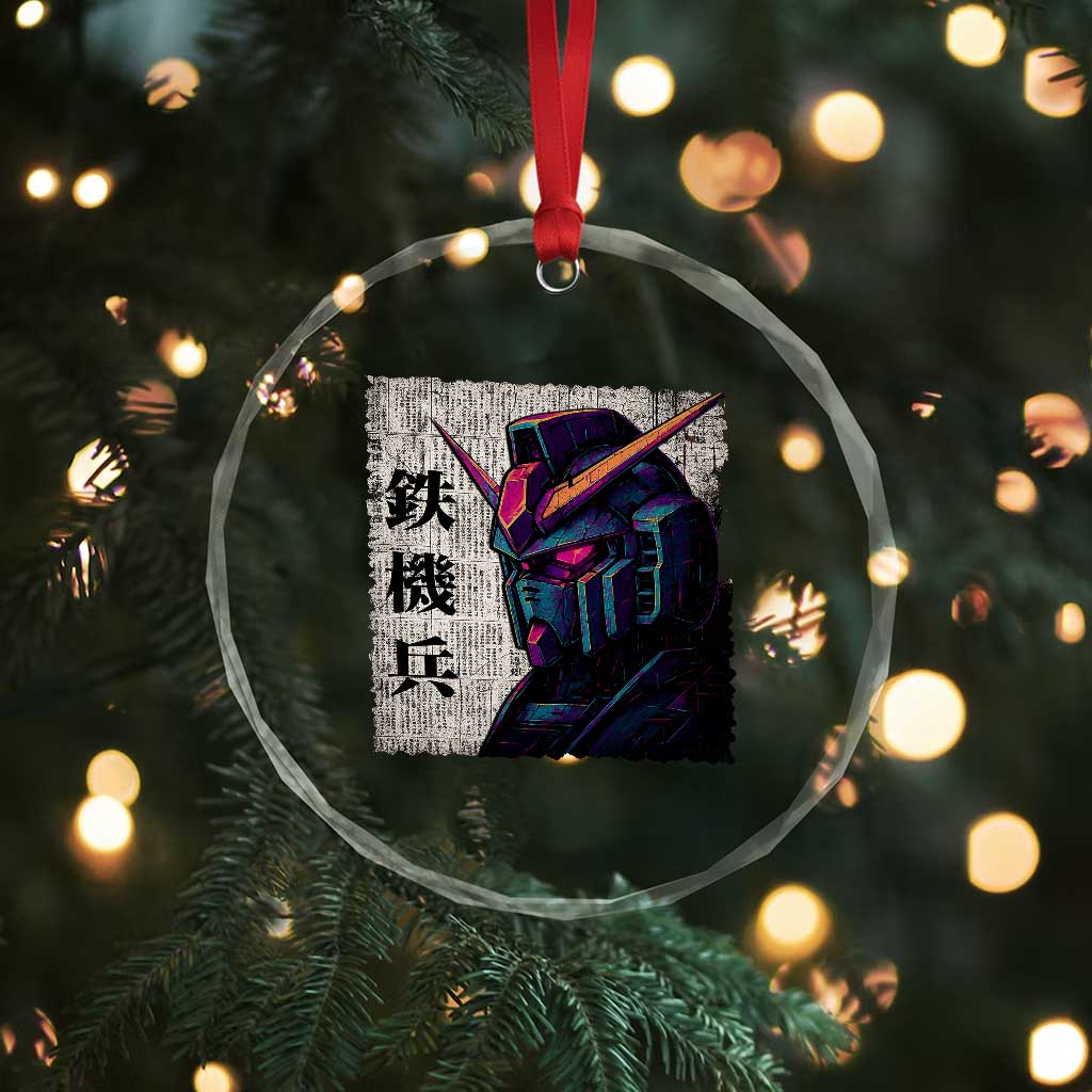 Japanese Mecha Robot Crystal Glass Ornament Samurai Inspired Futuristic Kanji Design