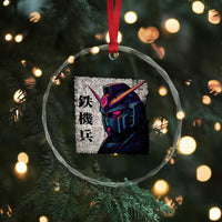 Japanese Mecha Robot Crystal Glass Ornament Samurai Inspired Futuristic Kanji Design