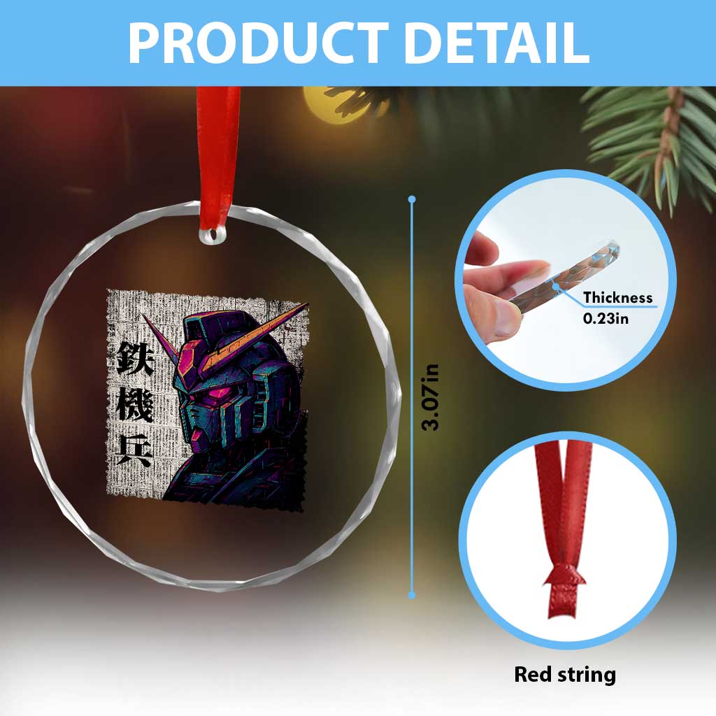 Japanese Mecha Robot Crystal Glass Ornament Samurai Inspired Futuristic Kanji Design