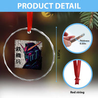 Japanese Mecha Robot Crystal Glass Ornament Samurai Inspired Futuristic Kanji Design