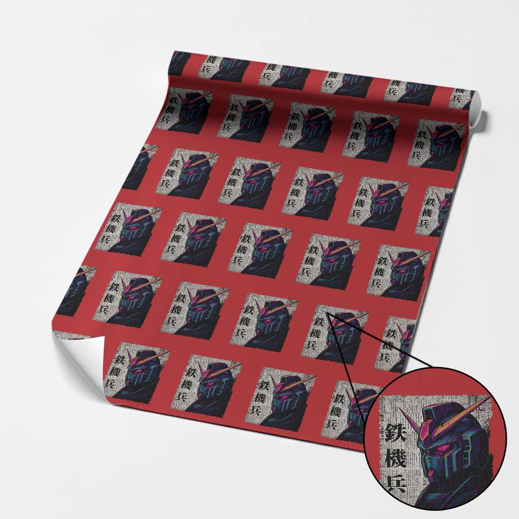 Japanese Mecha Robot Wrapping Paper Roll Samurai Inspired Futuristic Kanji Design