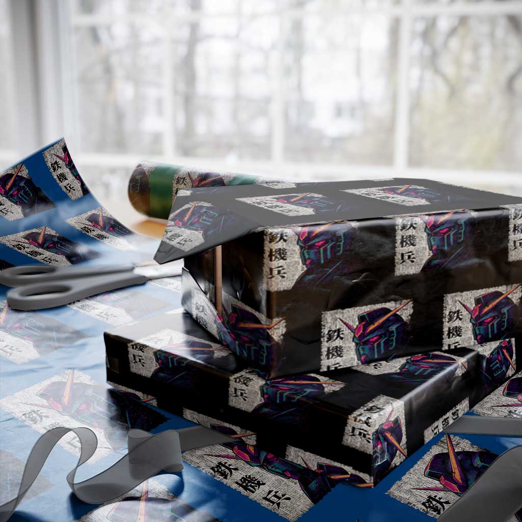 Japanese Mecha Robot Wrapping Paper Roll Samurai Inspired Futuristic Kanji Design