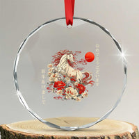 Japanese New Year 2026 Crystal Glass Ornament Year Of The Horse Botan Flower - Wonder Print Shop