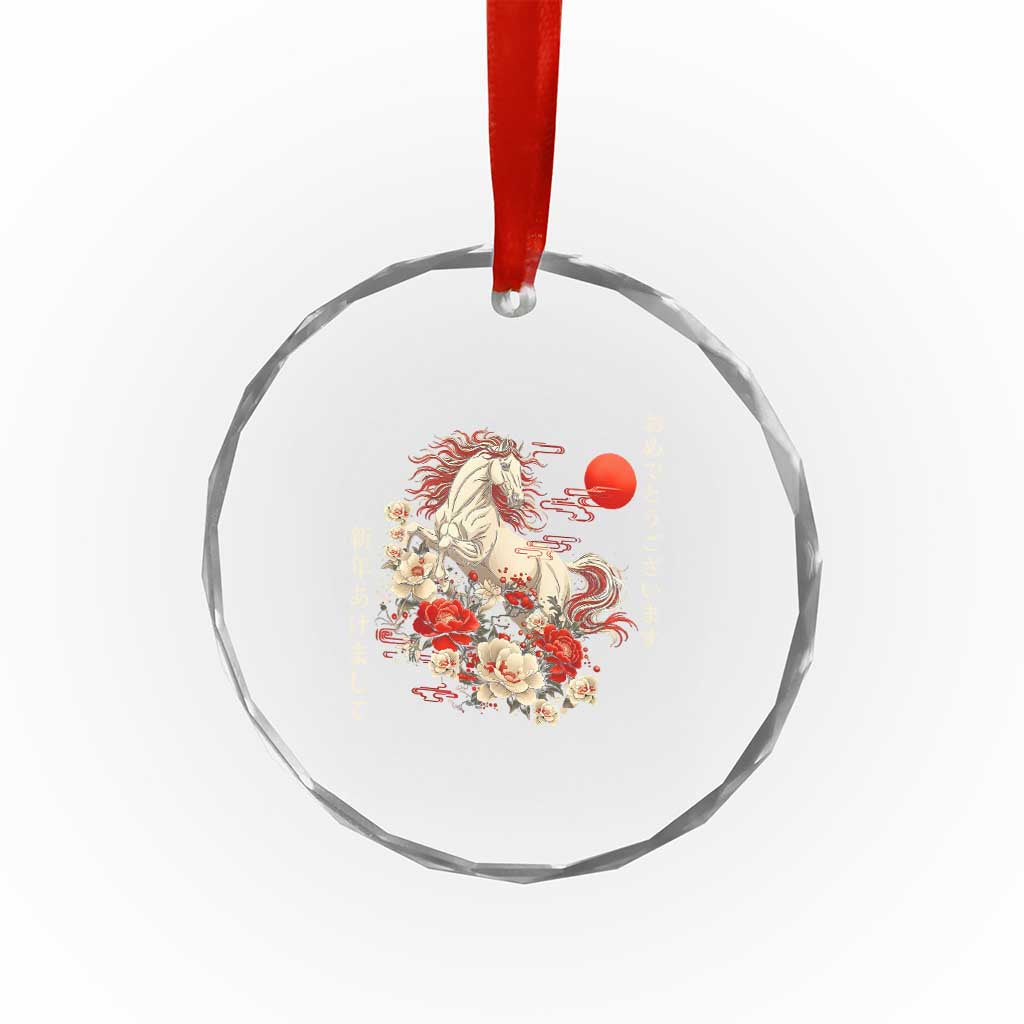 Japanese New Year 2026 Crystal Glass Ornament Year Of The Horse Botan Flower - Wonder Print Shop