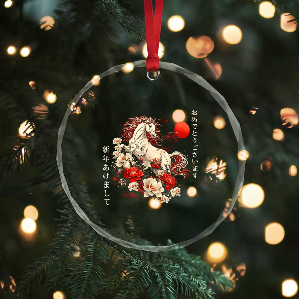 Japanese New Year 2026 Crystal Glass Ornament Year Of The Horse Botan Flower - Wonder Print Shop