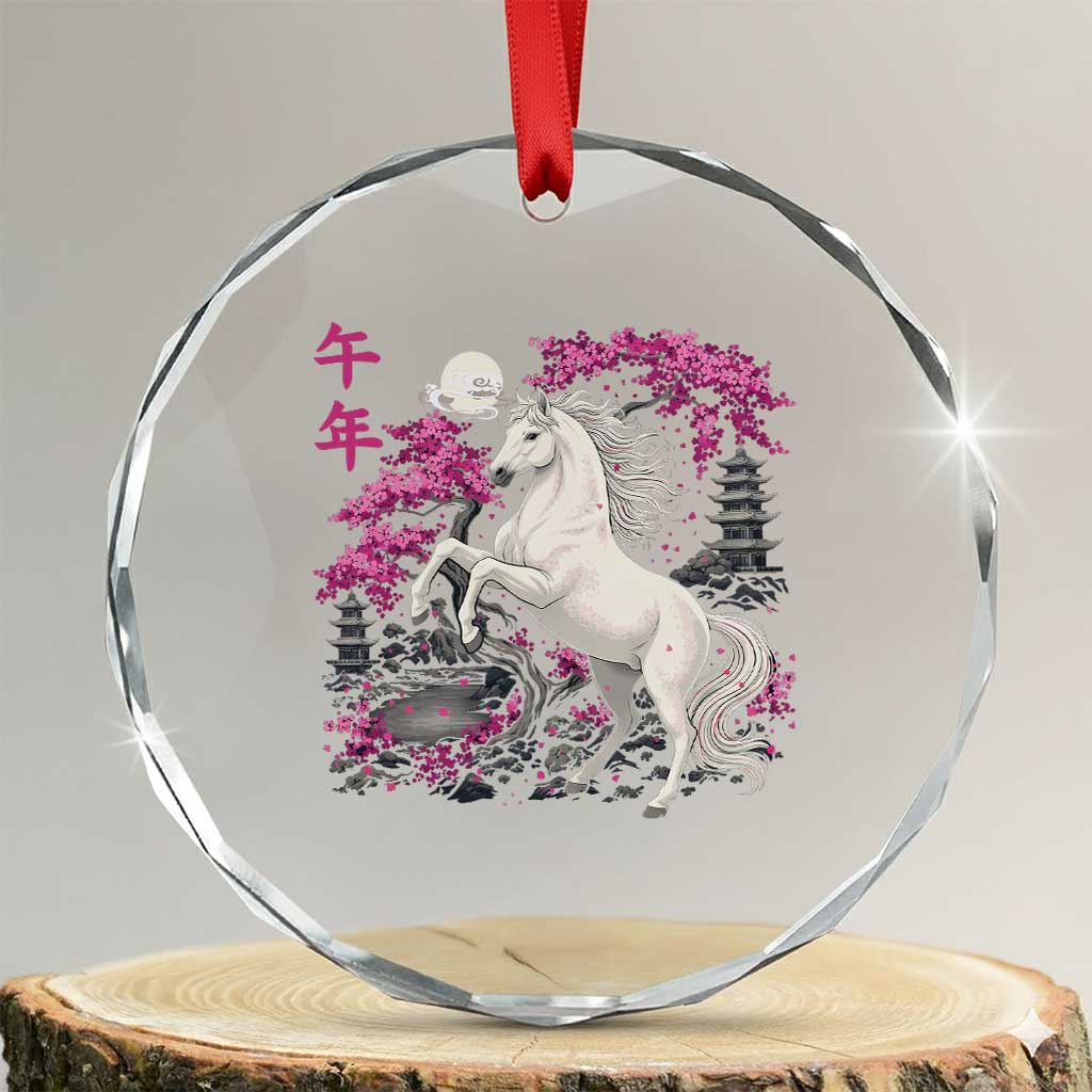 Japanese New Year 2026 Crystal Glass Ornament Year Of The Horse Sakura Cherry Blossom Shrine - Wonder Print Shop