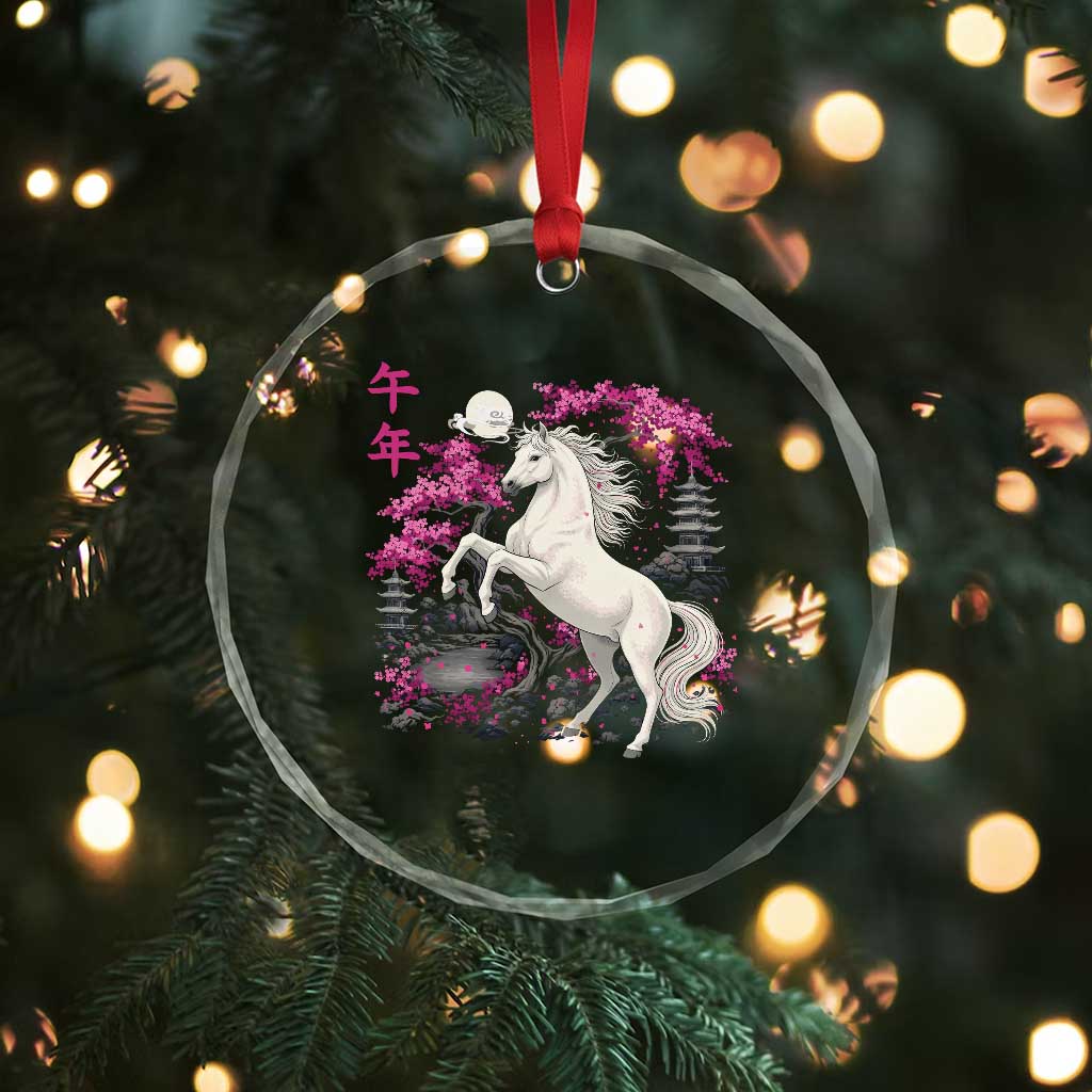Japanese New Year 2026 Crystal Glass Ornament Year Of The Horse Sakura Cherry Blossom Shrine - Wonder Print Shop