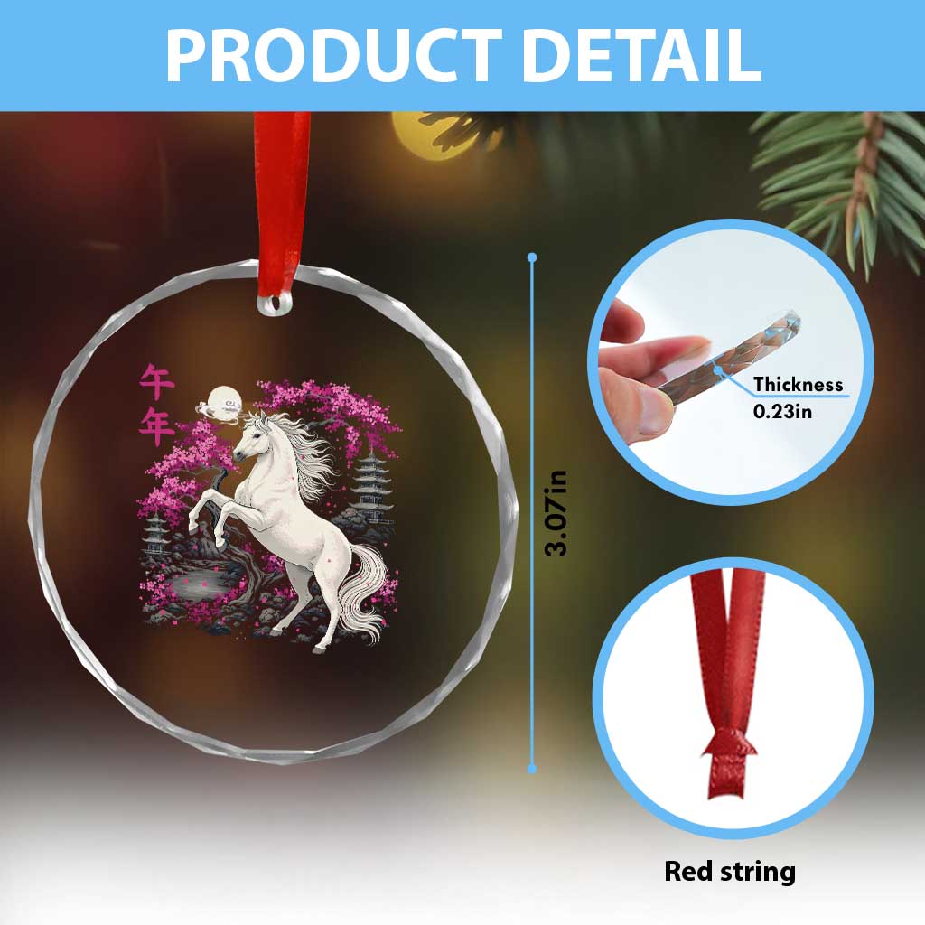 Japanese New Year 2026 Crystal Glass Ornament Year Of The Horse Sakura Cherry Blossom Shrine - Wonder Print Shop