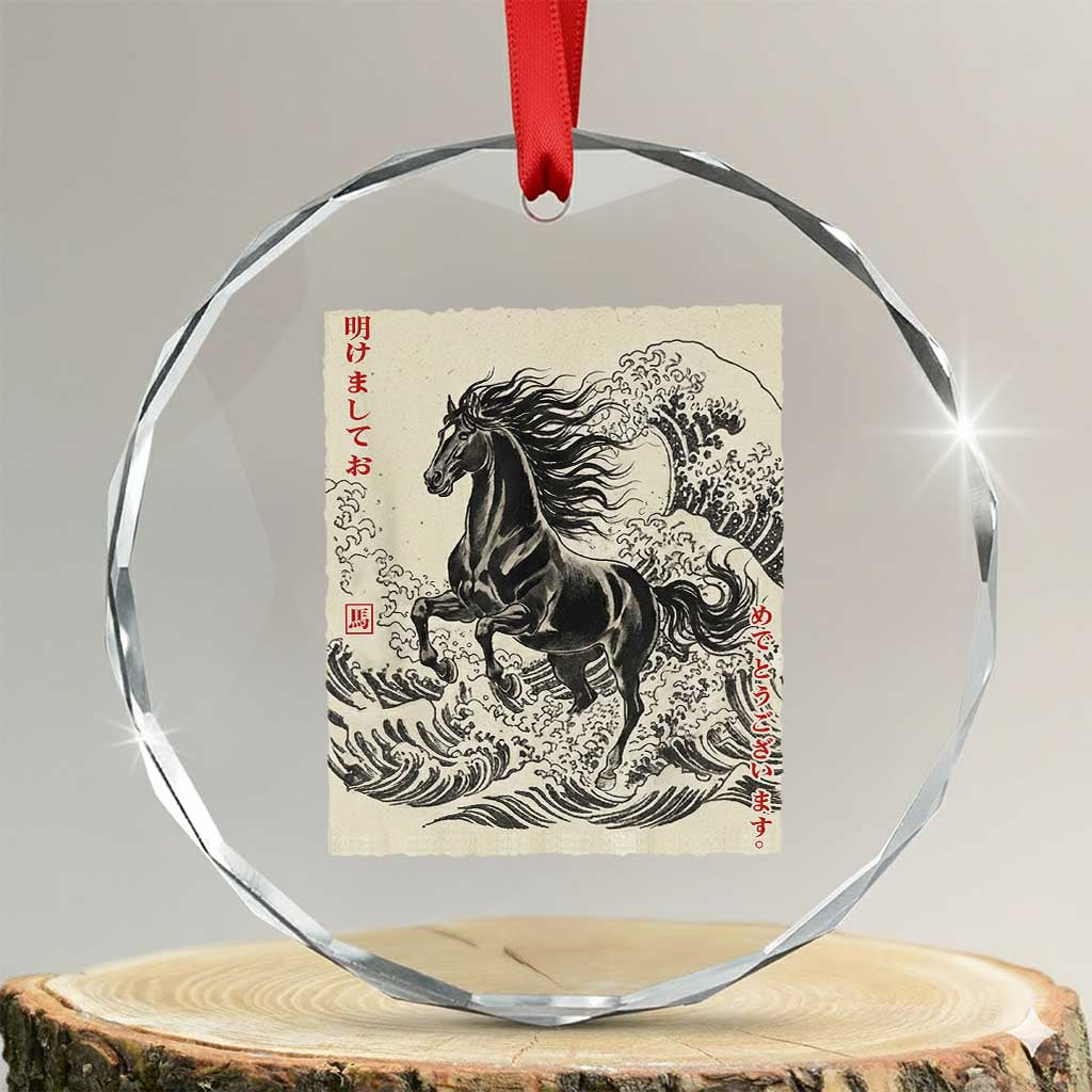Japanese New Year 2026 Crystal Glass Ornament Year Of The Horse Tsunami Ukiyo e Art - Wonder Print Shop