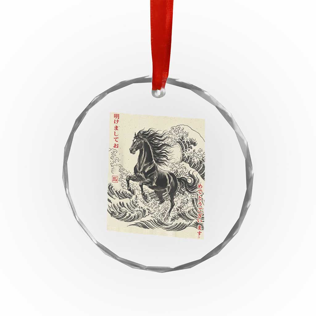 Japanese New Year 2026 Crystal Glass Ornament Year Of The Horse Tsunami Ukiyo e Art - Wonder Print Shop