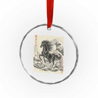 Japanese New Year 2026 Crystal Glass Ornament Year Of The Horse Tsunami Ukiyo e Art - Wonder Print Shop