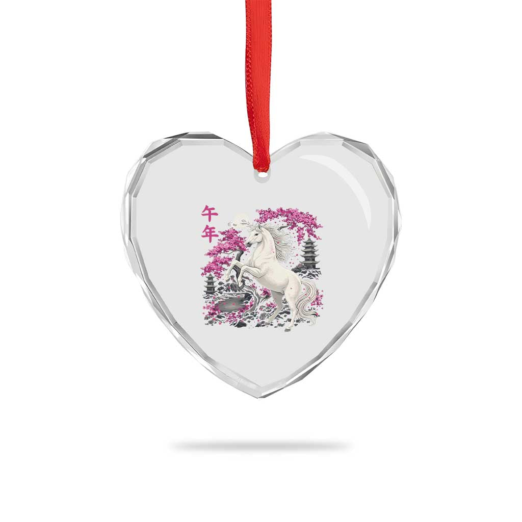 Japanese New Year 2026 Heart Crystal Glass Ornament Year Of The Horse Sakura Cherry Blossom Shrine - Wonder Print Shop