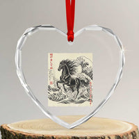 Japanese New Year 2026 Heart Crystal Glass Ornament Year Of The Horse Tsunami Ukiyo e Art - Wonder Print Shop