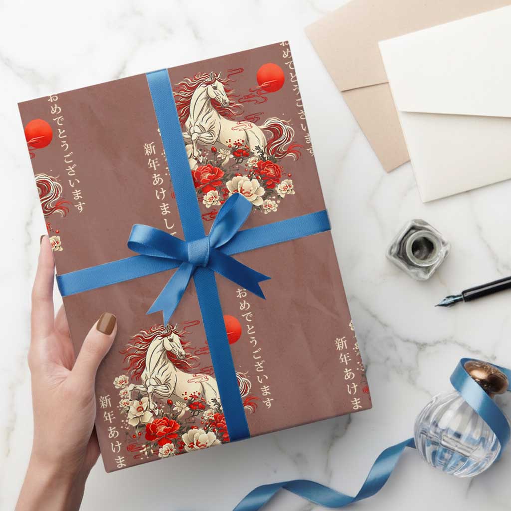 Japanese New Year 2026 Wrapping Paper Roll Year Of The Horse Botan Flower - Wonder Print Shop