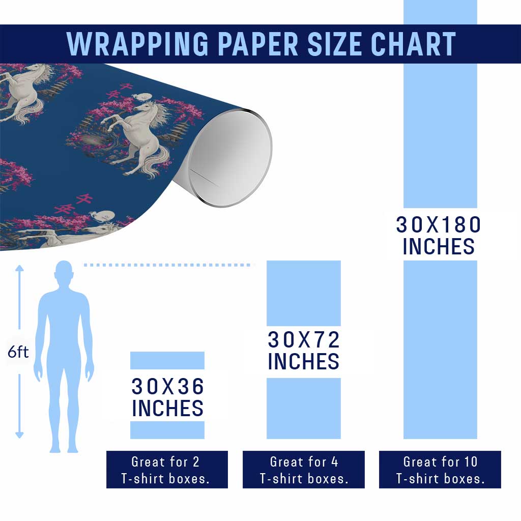 Japanese New Year 2026 Wrapping Paper Roll Year Of The Horse Sakura Cherry Blossom Shrine - Wonder Print Shop