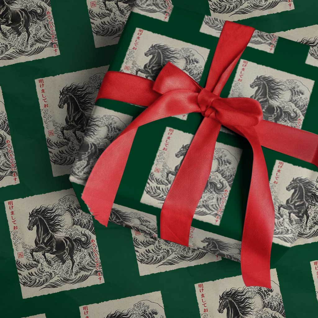 Japanese New Year 2026 Wrapping Paper Roll Year Of The Horse Tsunami Ukiyo e Art - Wonder Print Shop