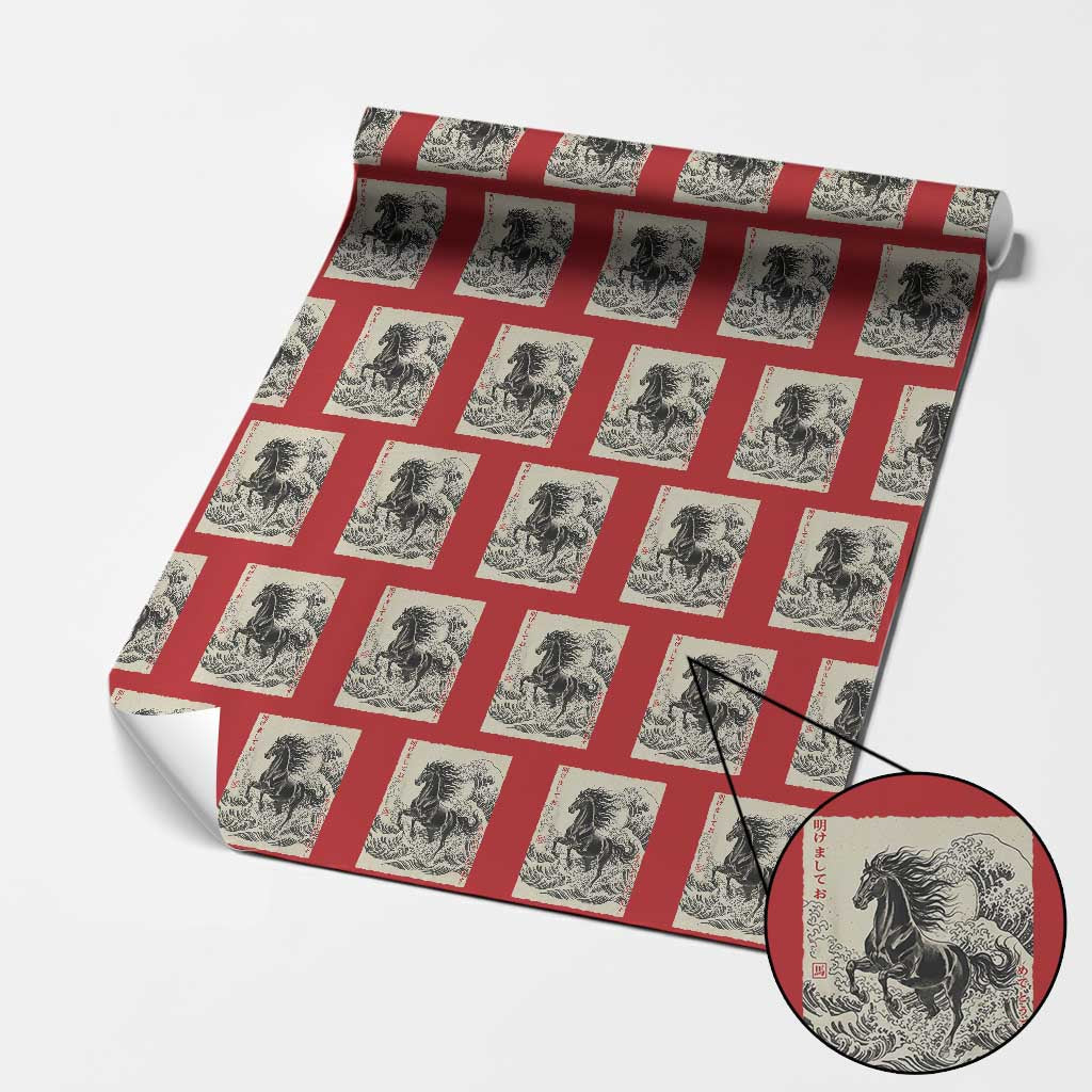 Japanese New Year 2026 Wrapping Paper Roll Year Of The Horse Tsunami Ukiyo e Art - Wonder Print Shop