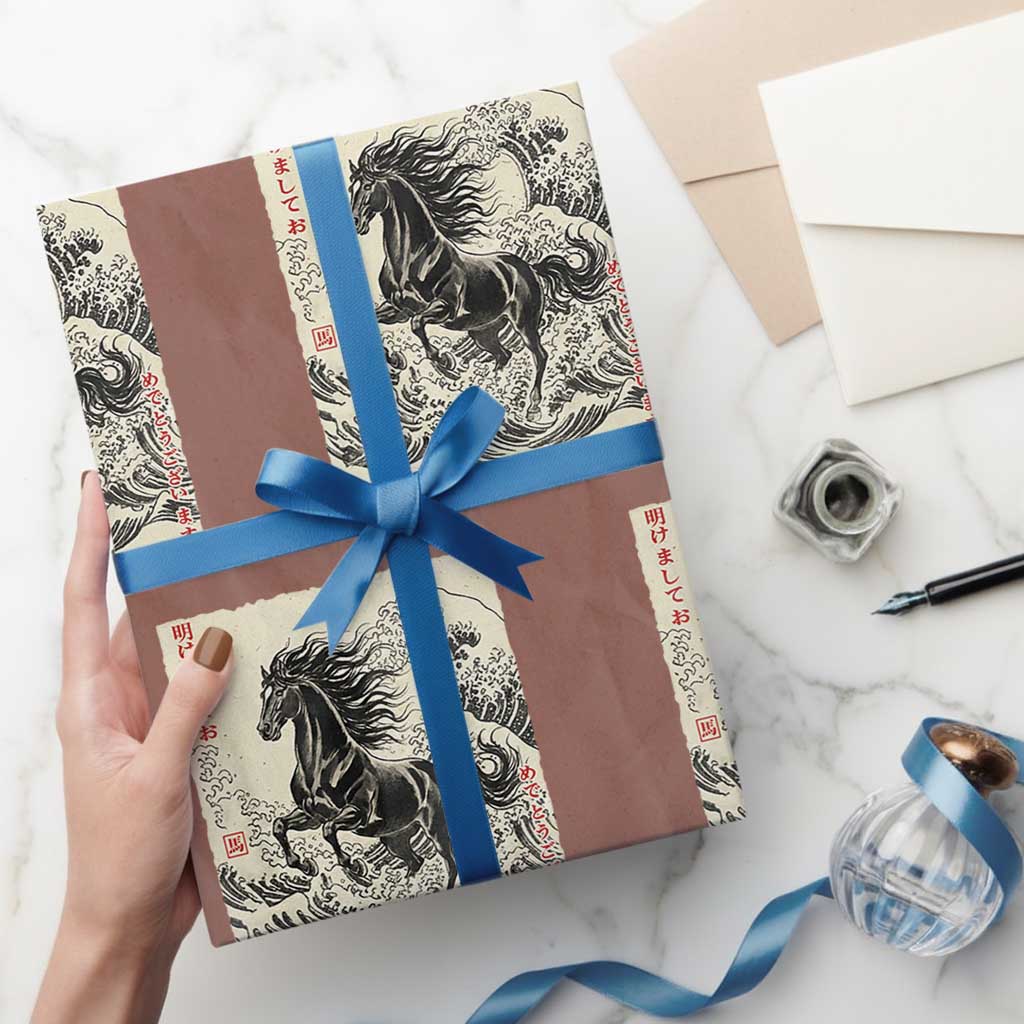 Japanese New Year 2026 Wrapping Paper Roll Year Of The Horse Tsunami Ukiyo e Art - Wonder Print Shop