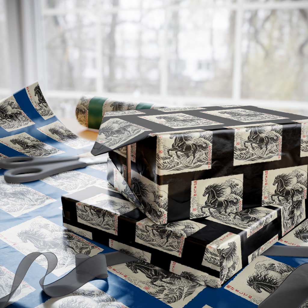 Japanese New Year 2026 Wrapping Paper Roll Year Of The Horse Tsunami Ukiyo e Art - Wonder Print Shop