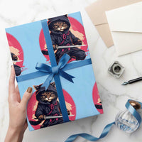 Japanese Ninja Cat Wrapping Paper Roll Ancient Japan Warrior Samurai Tattoo Kawaii Vintage