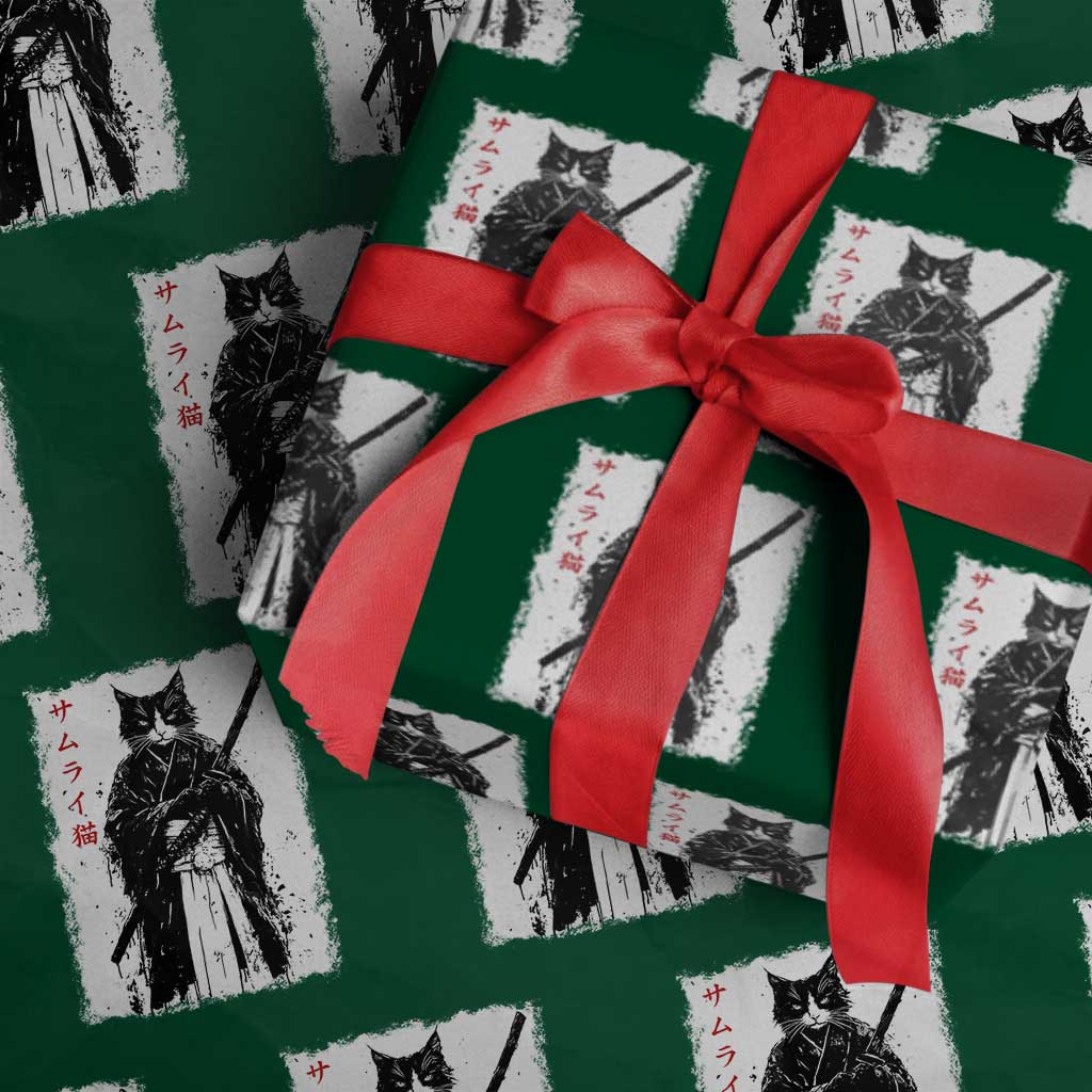 Japanese Samurai Cat Wrapping Paper Roll Retro Vintage Ukiyo-e Warrior Art Graphic