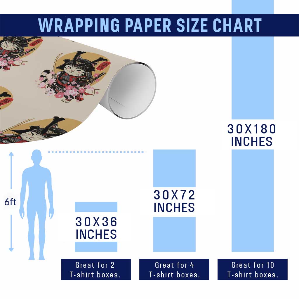 Japanese Samurai Cat Wrapping Paper Roll Ancient Ninja Kitten Warrior Tattoo Kawaii Otaku Retro